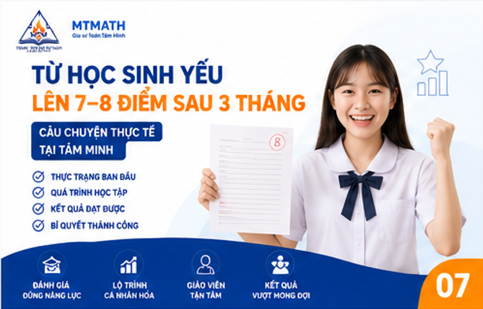 Từ mất gốc Toán lên 7–8 điểm sau 3 tháng – Case thực tế tại Toán Tâm Minh (MTMath)
